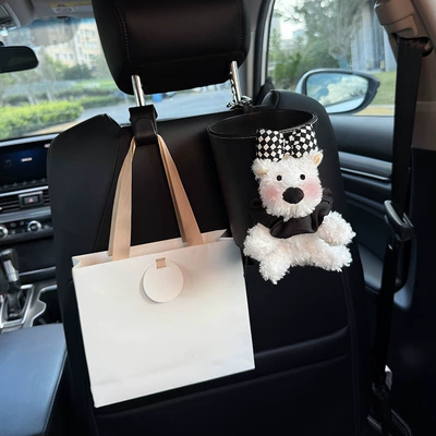 Car tissue box/set Trash Can Two-In-One Car Front - black-plaid-black-scarf-west-highland-trash-can-hook