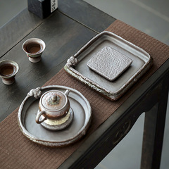 手工柴燒茶壺日式壺承家用功夫茶具復古陶瓷單泡茶壺粗陶原礦托盤