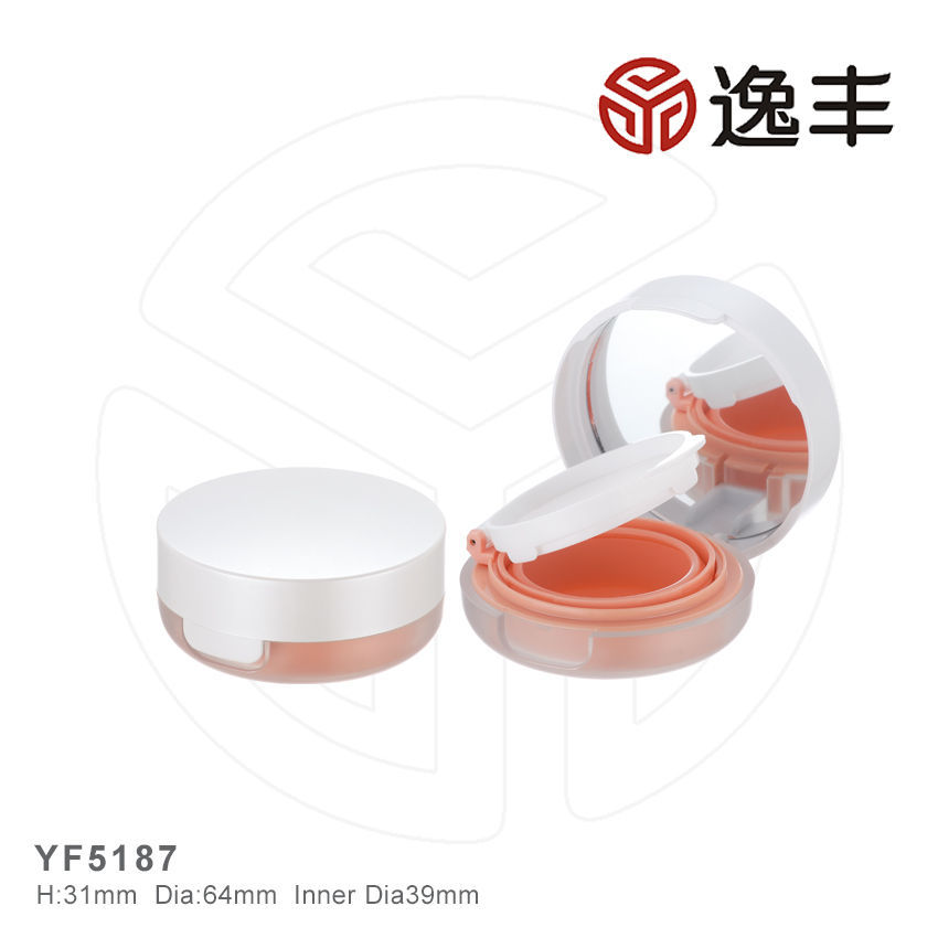 高档质感哑白带镜底妆橘色气垫粉饼盒高档BB霜气垫粉盒遮瑕包材