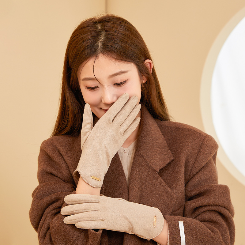 Couple's Style Korean Version Warm Fleece Gloves for Men and Women, Winter Riding, Fleece Lined, Thin Winter Model, Driving Flap, Windproof and Coldproof