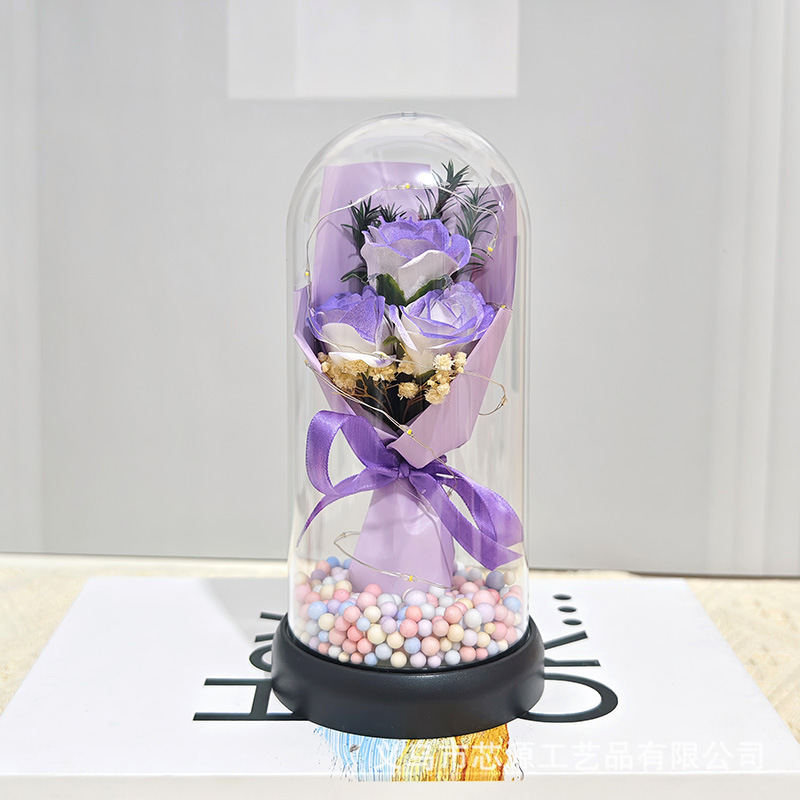 母の日 バレンタインデー ギフト バラ カーネーション チューリップ ソープ ガラス カバー ランプ 完成した花束 不滅の花|undefined
