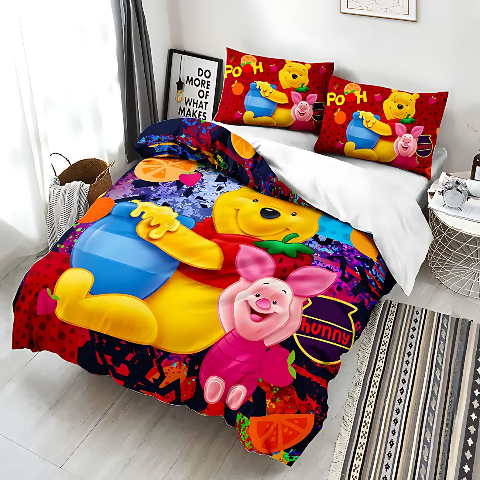 TEMU / JIT transfronterizo HD cute Winnie the Pooh impresión digital molido colchón conjunto de almohada para diseñar