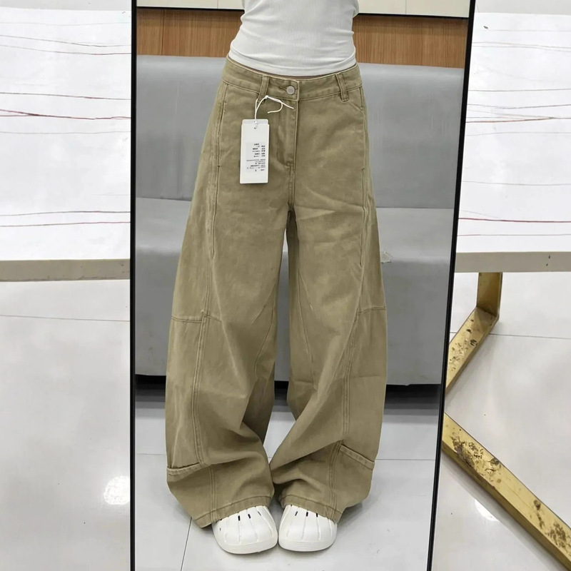 休闲牛仔裤女秋季设计松弛感拼接遮肉复古遮肉阔腿气质简约拖地裤|undefined