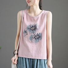 2025夏季新款棉麻吊带背心女装文艺复古大码宽松外穿上衣打底小衫