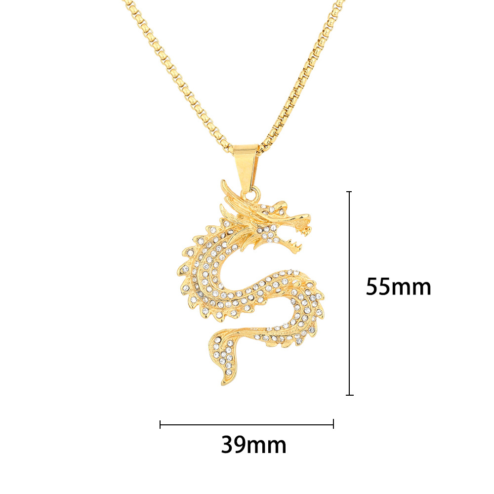 Europe Et Amérique Cross Border Hip Hop Nouvelle Arrivée Douze Zodiac Dragon Pendentif Style Chinois Plaqué Or Plein Diamant Pendentif Hommes Et Femmes Chandail Chaînes display picture 6