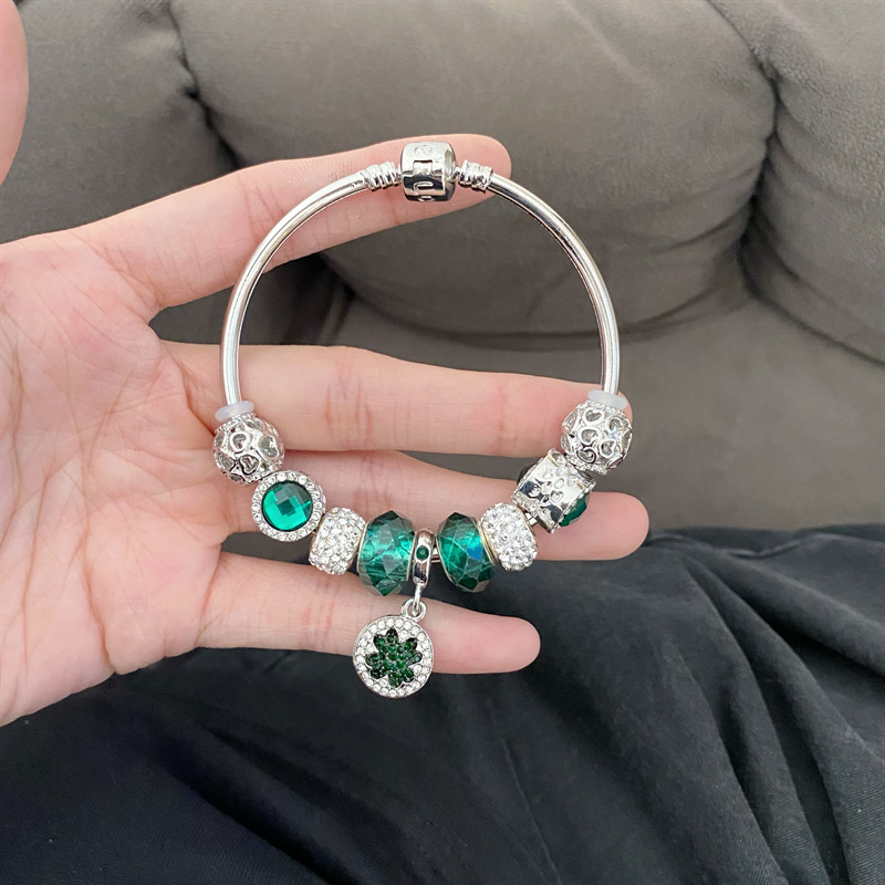 Pulsera de Acero Inoxidable Panjia Dora con Corazón y Oso, Pulsera Abierta con Cuentas para DIY, Joyería de Estilo Fresco, Éxito de Ventas en Amazon
