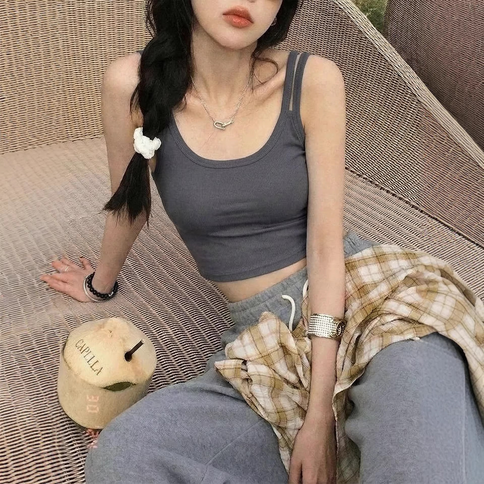 2026夏季新款吊带背心女内搭外穿遮副乳工字纯色宽肩带打底上衣潮