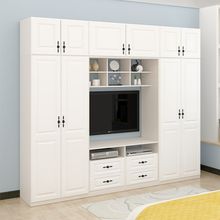 簡約實木客廳電視櫃衣櫃一體組合卧室白色電視櫃儲物櫃組合牆