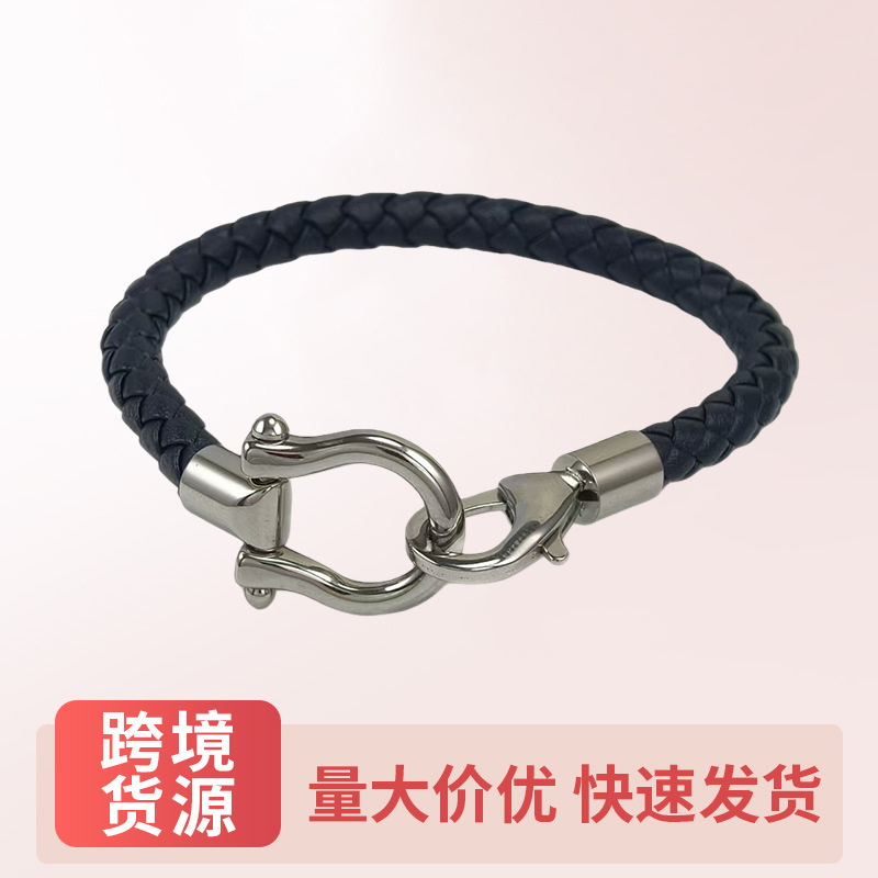Amazon Cross-Border European and American Men's Stainless Steel Braided Leather Bracelet Accessible Luxury Fashion Couple Leather Rope Bracelet