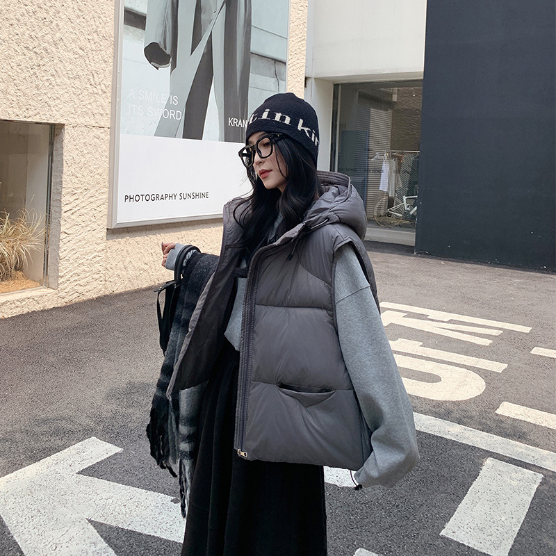外贸羽绒棉马甲女2025年秋冬新款韩版宽松棉坎肩纯色马夹背心外套|undefined
