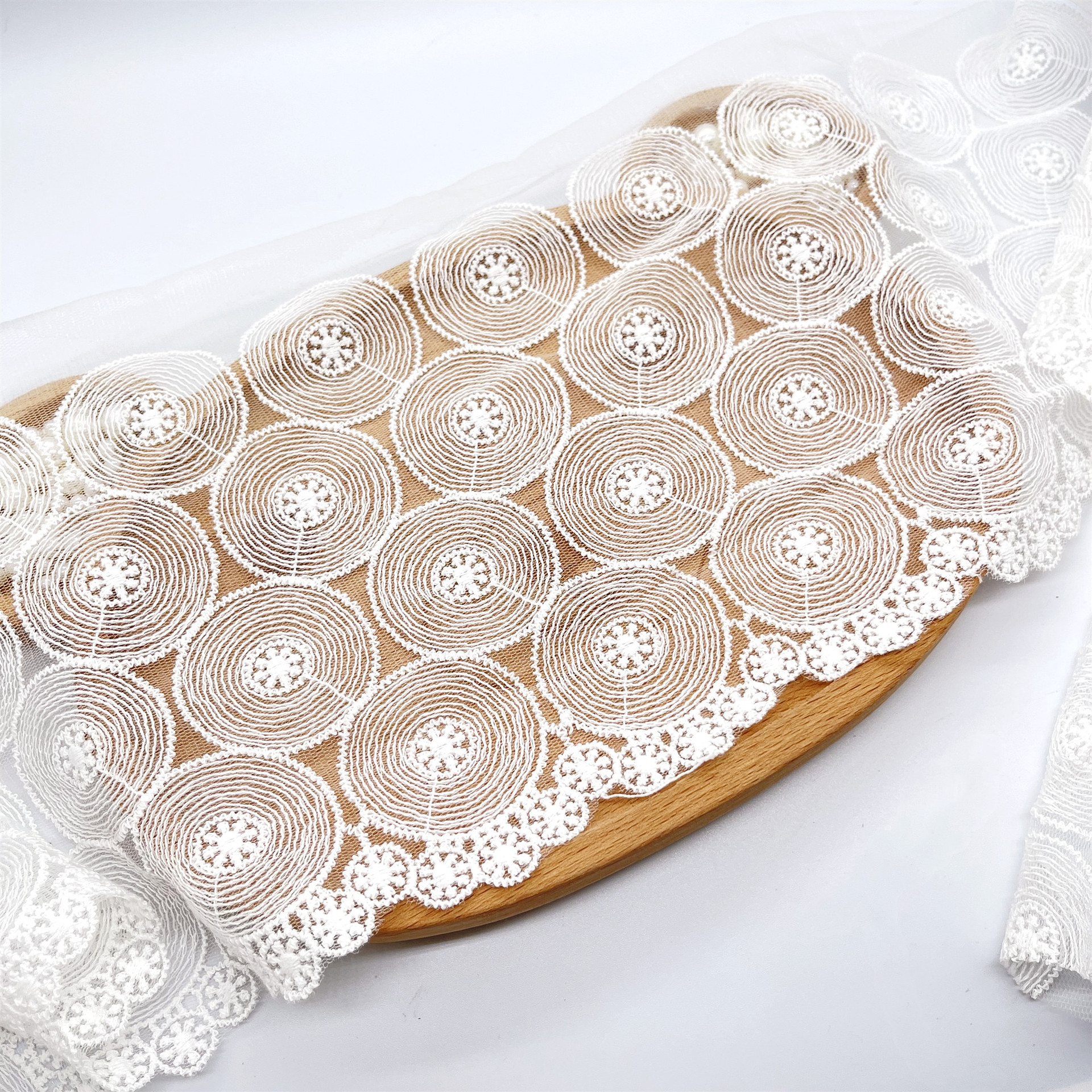 A-314双边透明网圆圈刺绣蕾丝花边服装辅料17.5cm绣花批发