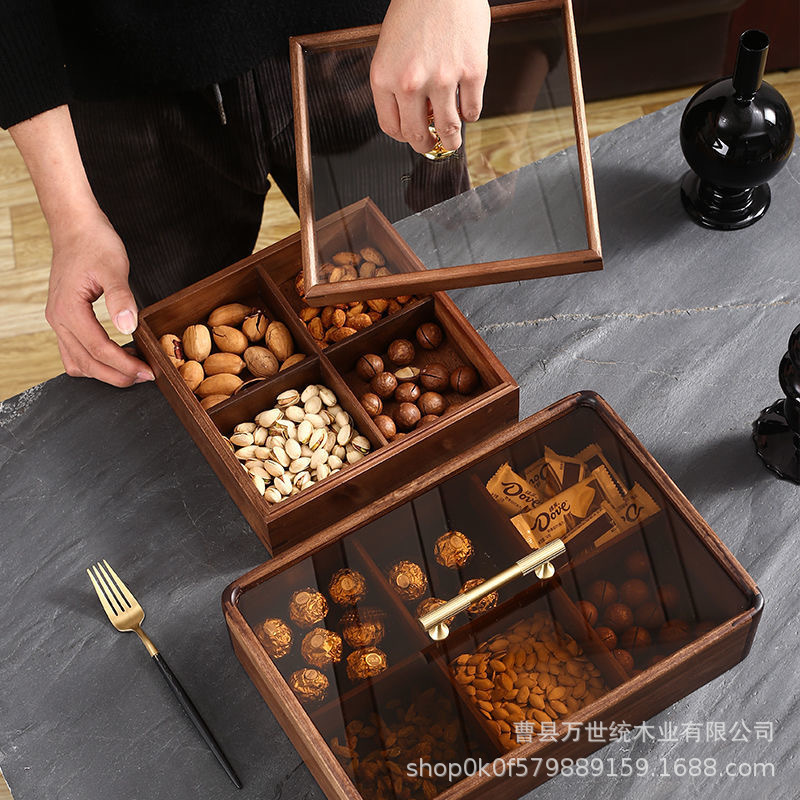 新中式木质干果盒客厅茶几小吃零食糖果拼盘下午茶点糕点坚果盘
