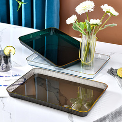 Nordic light luxury tea tray home tea cup water cup living room coffee table transparent gold edge tray rectangular dinner plate