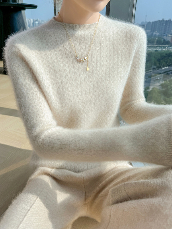 新款气质厚款立领麻花羊毛衫女秋冬打底修身新款百搭毛衣时尚|undefined