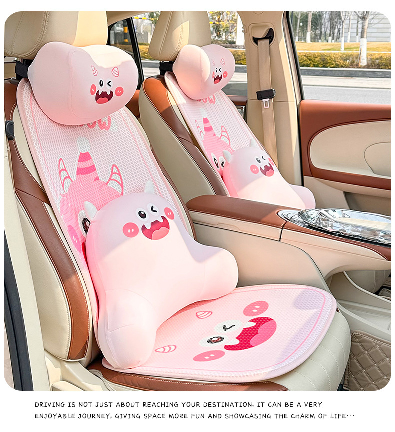 Cartoon Memory Foam Car Headrest and Lumbar Support, Cute Monster Car Seat Cushion, Ice Silk Breathable Car Pillow