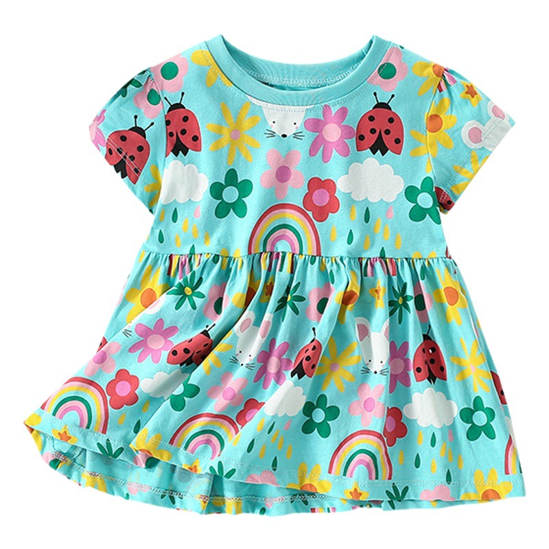 Malwee niñas falda swing top verano nuevos niños europeos y americanos casual manga corta estilo occidental niña camiseta