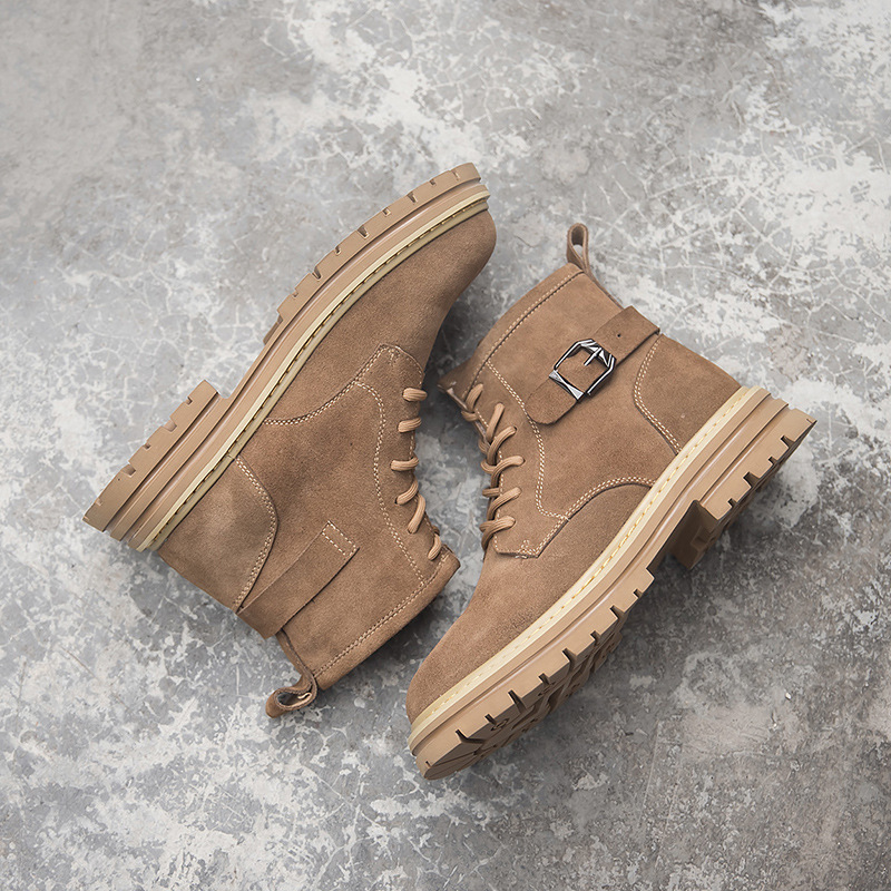 秋季马丁靴男中帮真皮英伦风大黄靴潮男软皮短靴高街风高帮工装靴