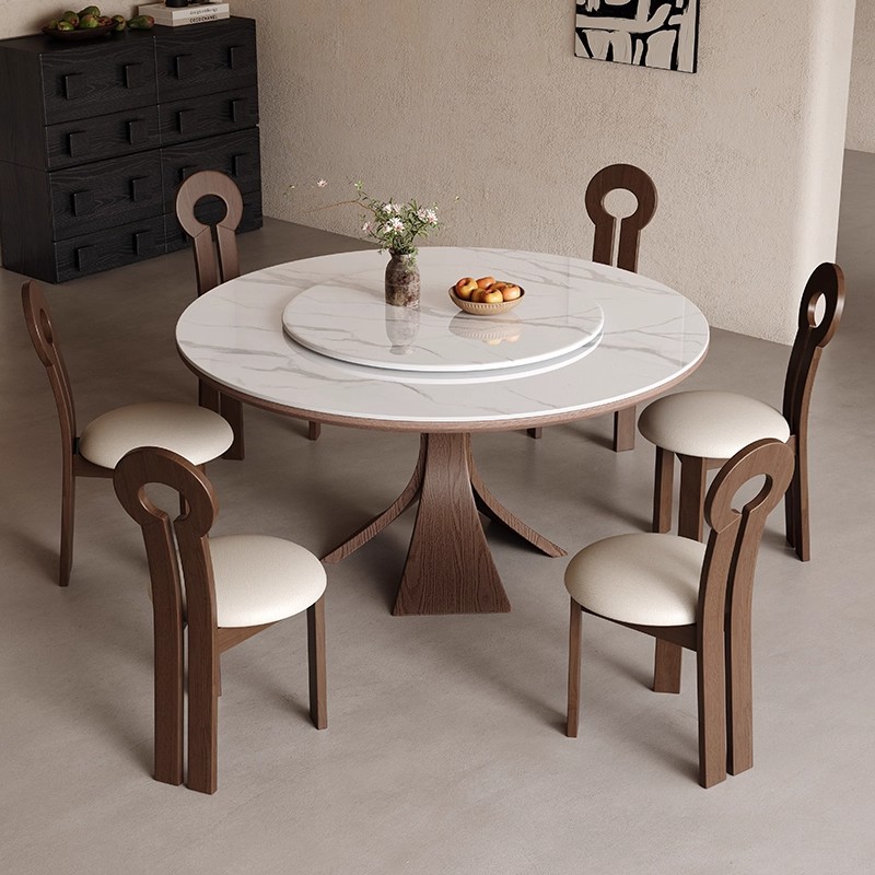 Medieval Style Solid Wood Slate Dining Table and Chair Combination for Home Small Apartment Light Luxury Round Table Simple Modern Dining Table