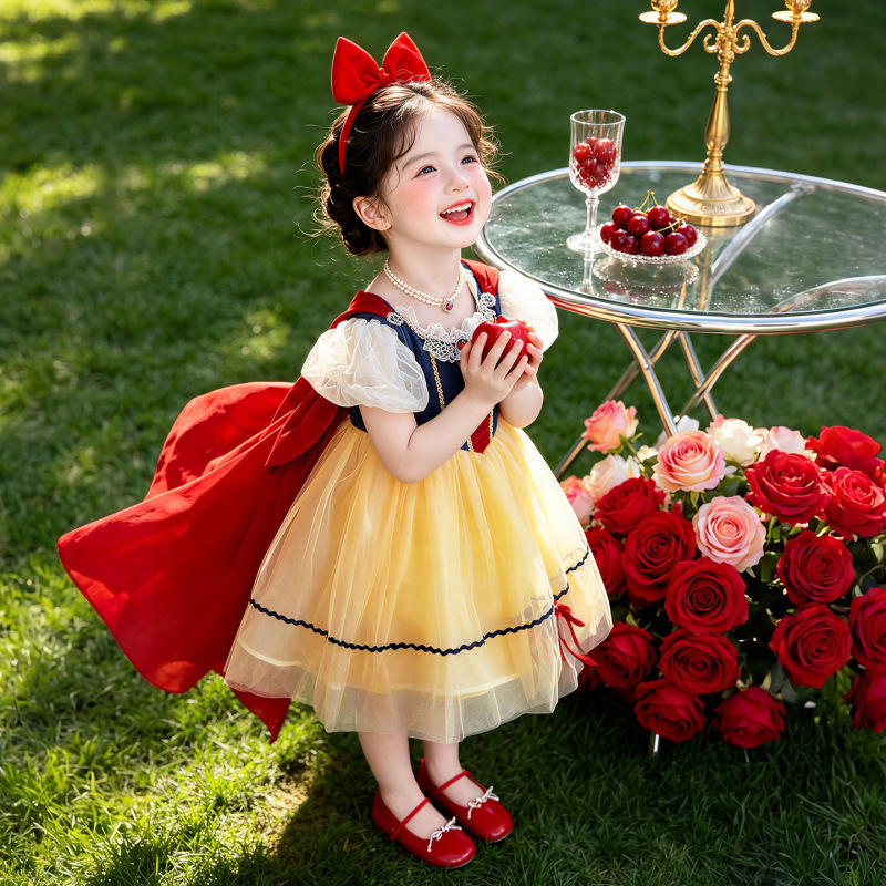 Girls' Snow White Tutu Dress, New Summer Style, Little Girl's Trailing Dress, Baby Performance Outfit, Combed Cotton Lining