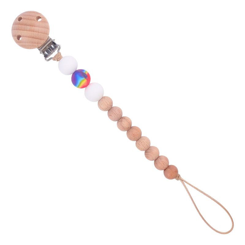 Nuevos suministros para bebés Beech chupete clip calmante bebé macaron cuentas impresas mordedura chupete cadena anti-caída de la cadena