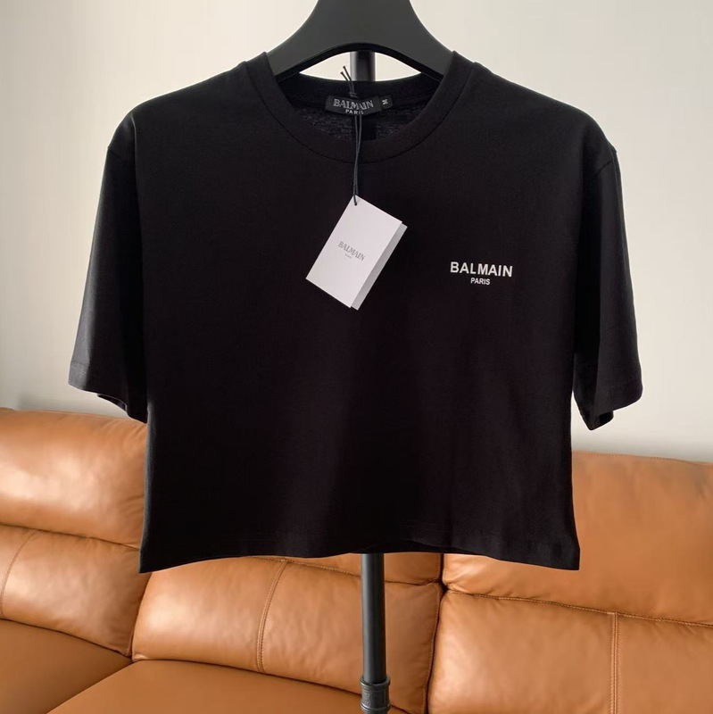 Hong Kong Trendy Brand New Balmain Short Cotton Loose Classic Letter Balmain Women's T-Shirt Internet Celebrity Style