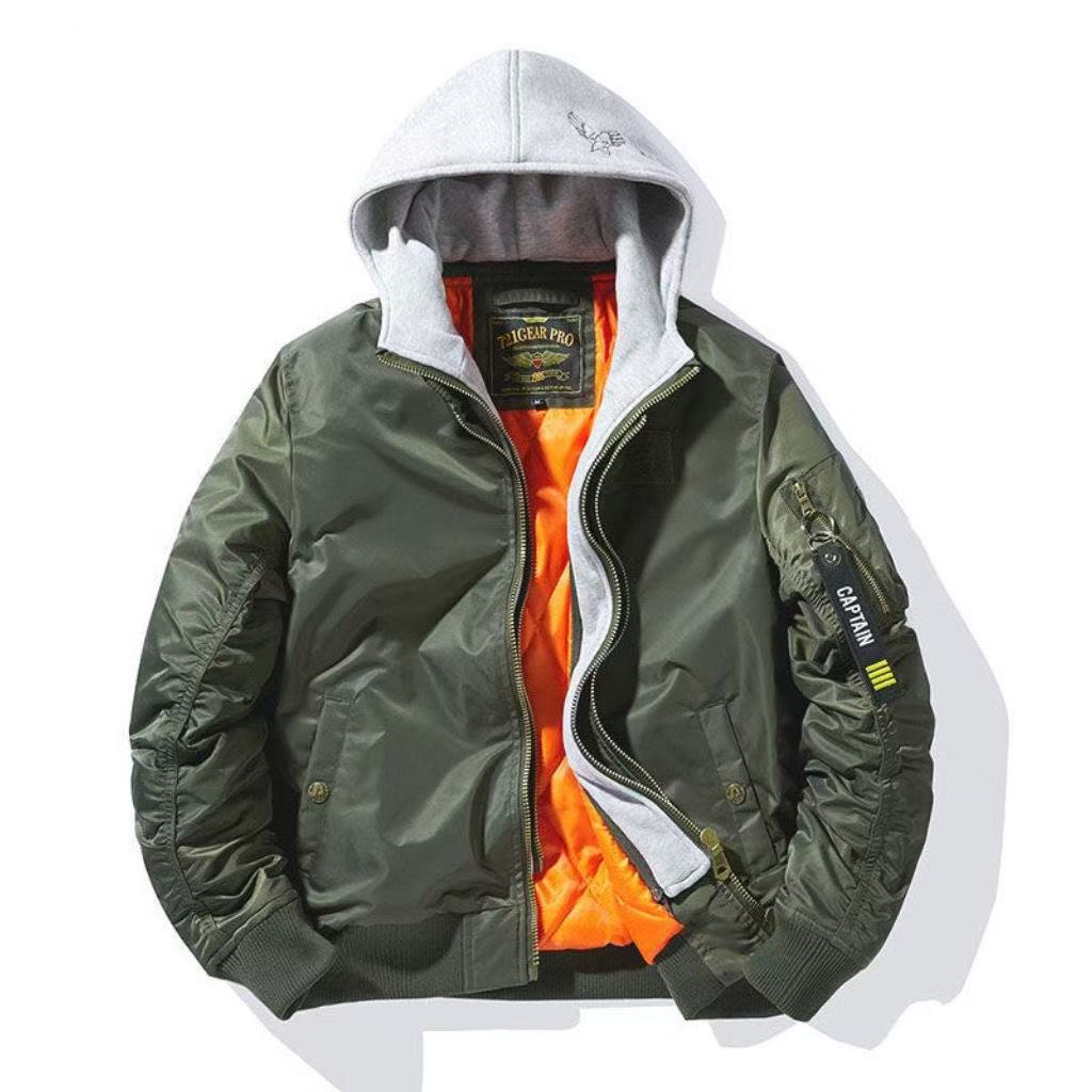 Autumn Winter New Air Force MA1 Pilot Thickened Fashion Trendy Coat Long Sleeve Casual Detachable Cotton Jacket_viptrois.com