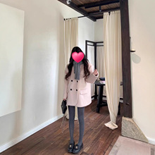 韩剧女主 粉色羊毛呢西装外套女秋冬厚短款呢子大衣小个子