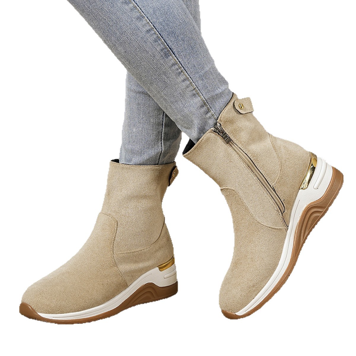 Women's Suede Wedge Ankle Boots Side Zipper Slimming Platform plus Size Fashion Boots Size 43 New Autumn Style_voghion.com