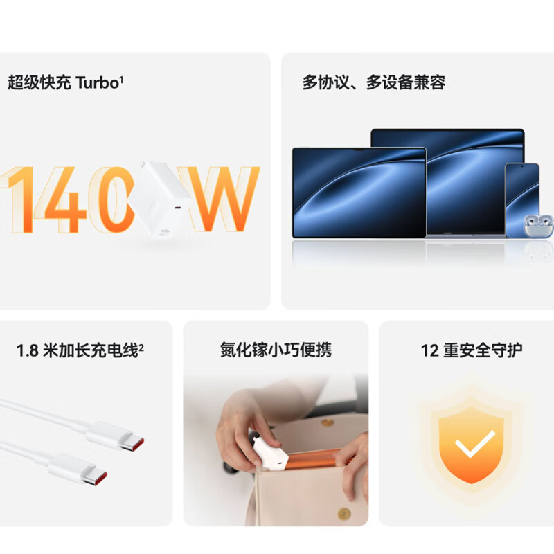 华为原装充电器140W笔记本电脑超级快充140W氮化镓GaN充电器套装|undefined