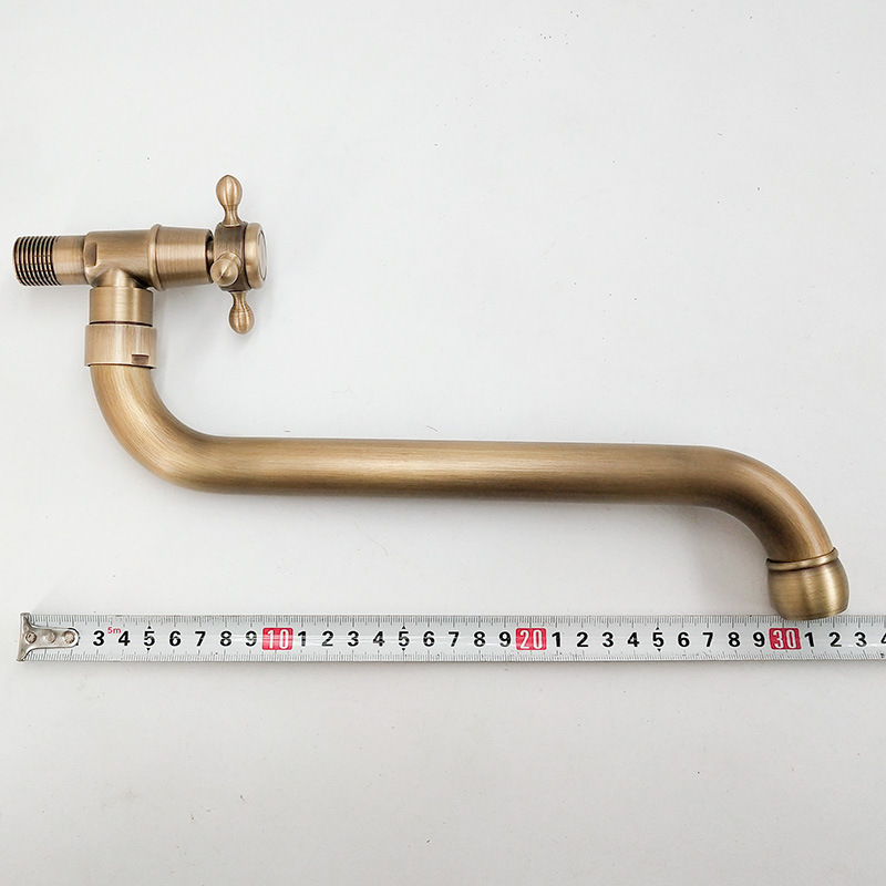 Extended antique copper single-cooling faucet, outdoor mop sink, outdoor wall-mounted faucet, European retro style, rotatable undefined