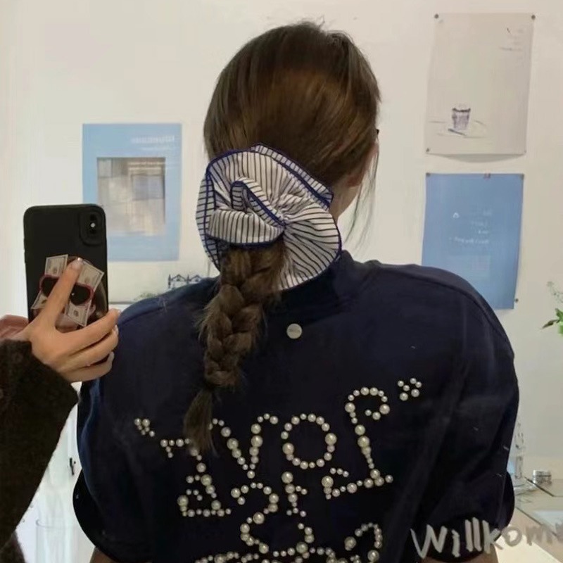 bloggers same style no. plus-sized fresh fabric striped blue striped hair band new low ponytail rubber headband head rope hair