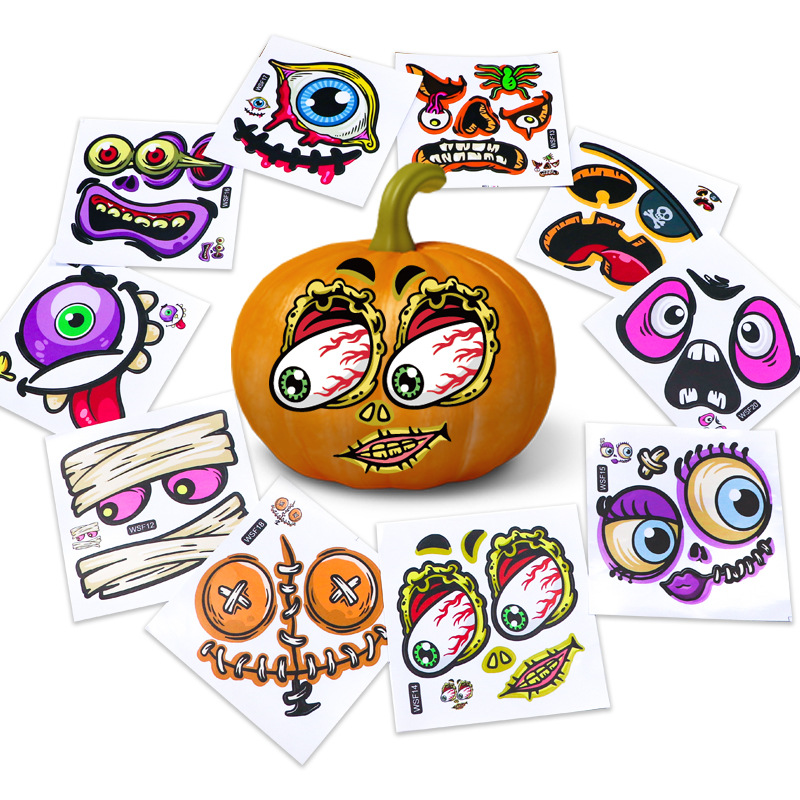 Halloween sticker party decoration supplies pumpkin ghost face funny pumpkin lantern eye stickers self-adhesive wall decals