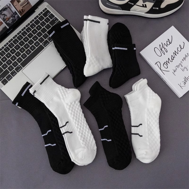 白色毛巾底襪子男款運動中筒襪春秋季吸汗防臭籃球襪專業跑步長襪