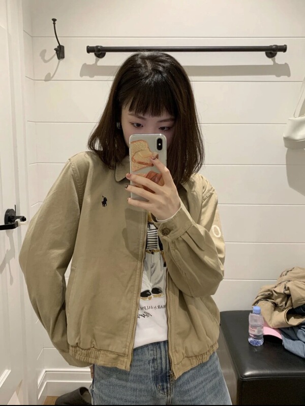 原标可扫码RL拉夫小马标经典翻领女款夹克斜纹布水洗外套短款|undefined