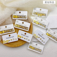 跨境热销3件套耳钉精致镂空镶钻耳钉磨砂耳饰网红不规则几何耳环