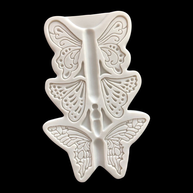 Pastel de mariposa de tres piezas de fondant, molde de decoración de chocolate, galletas de silicona, molde Pace seco, pegamento