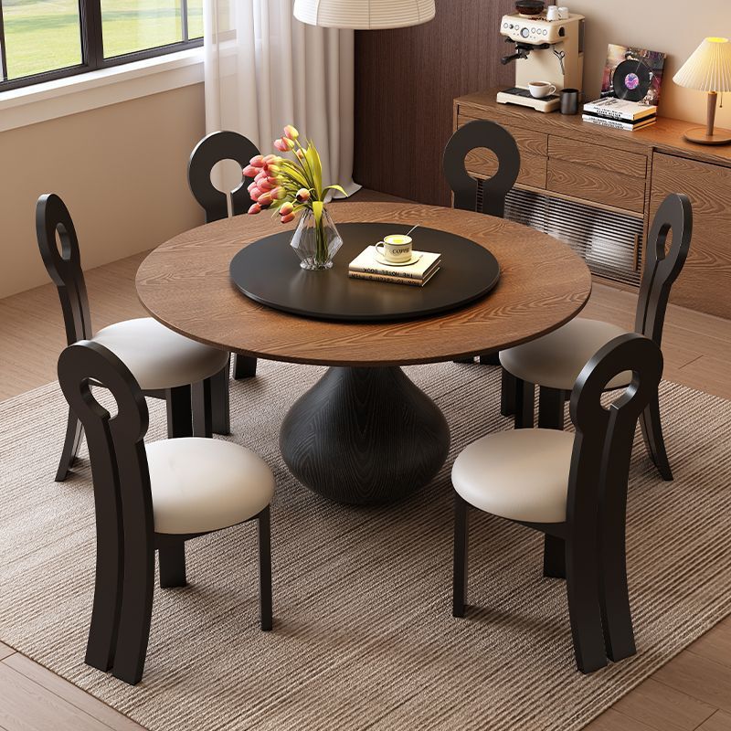 Medieval-Style Dining Table for Small Apartments, Round Turntable, Retro Dining Table and Chair Set, Living Room Solid Wood Ash Wood Round Table for Home Use