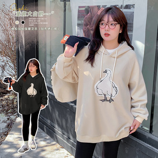Yinuo plus size women's clothing fleece-lined patch embroidered sweater women's winter New Big White Goose pullover top 441054