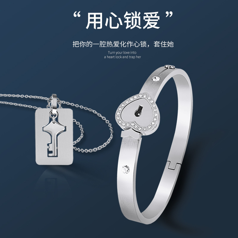 Piedra de proyección de pareja transfronteriza con diamante amor pulsera de acero inoxidable apresurarse al Cielo Abierto llave de bloqueo pulsera de acero de titanio al por mayor