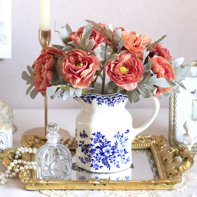 ins风 仿真花 婚庆玫瑰 植毛小露莲 家居装饰 假花 仿真花束 花墙|ru