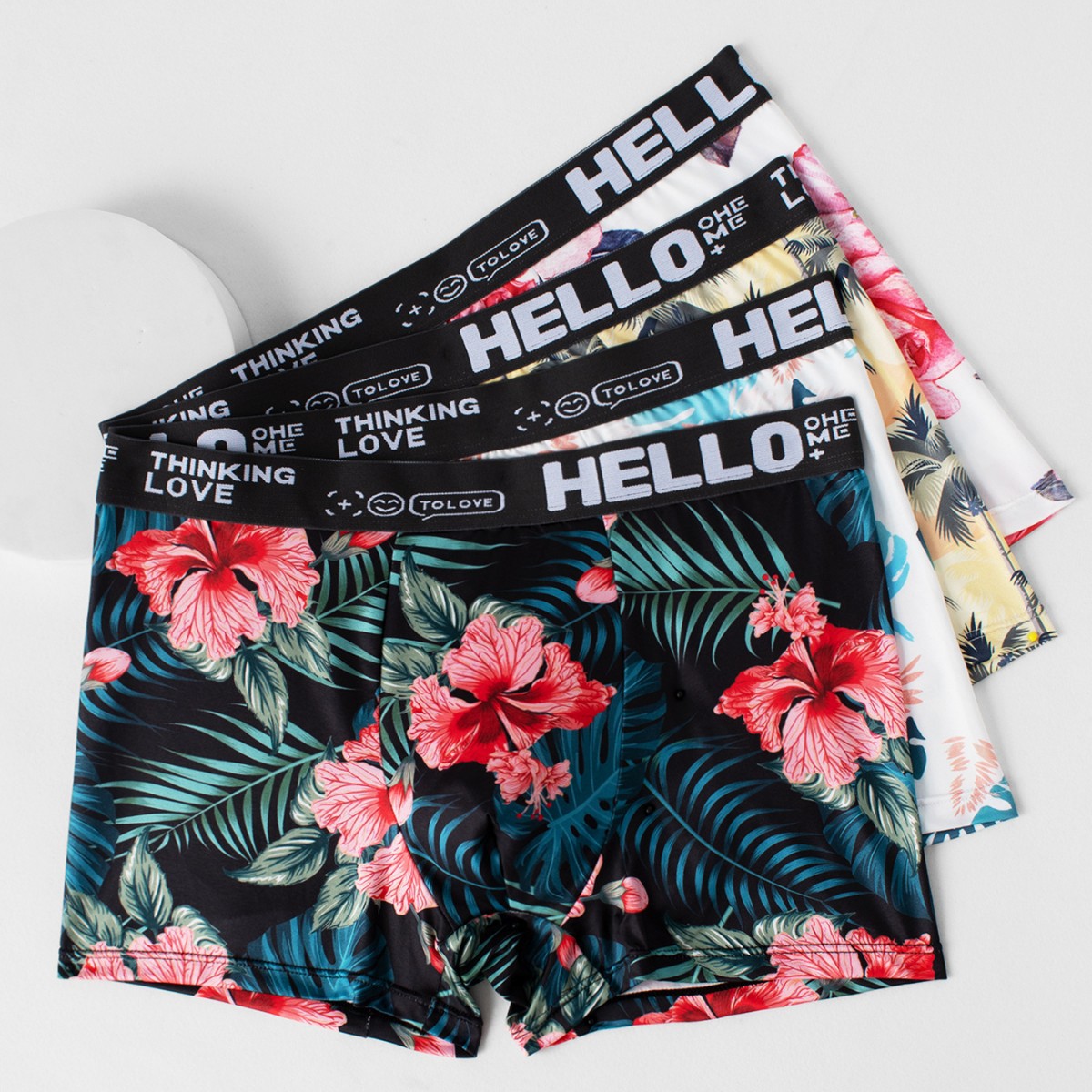 Cross-Border Hello Popular Men's Underwear, Personalized Fashionable Printed Sports Loose, Soft and Comfortable Boxer Briefs