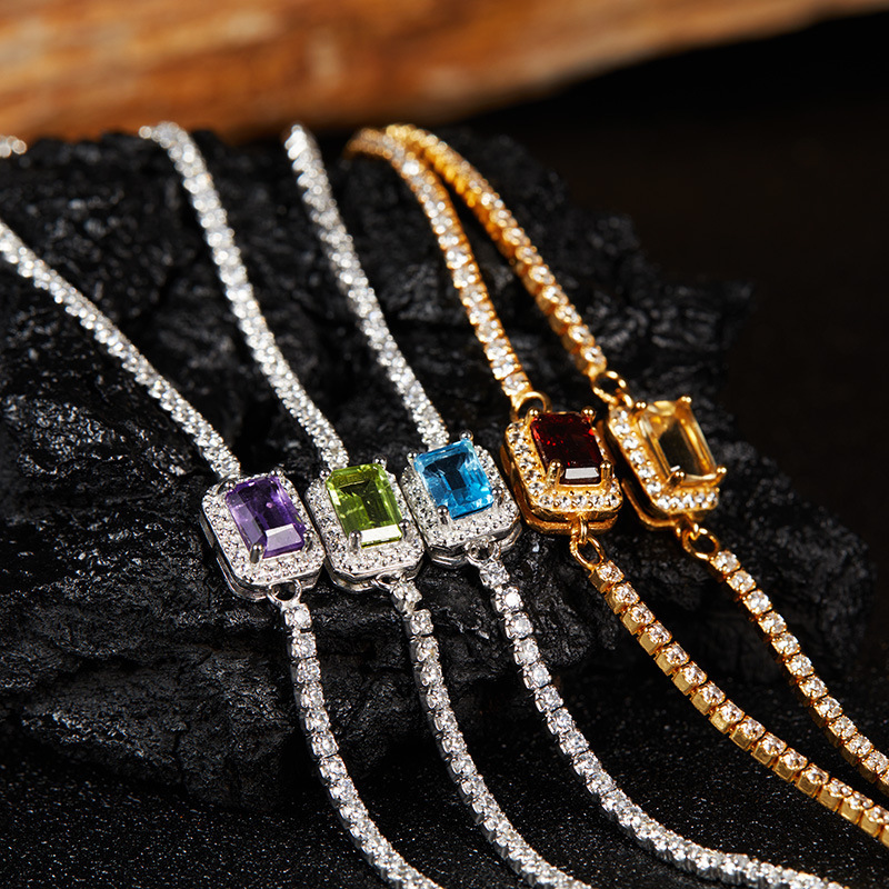 S925 Sterling Silver Natural Garnet Peridot Topaz Citrine Amethyst Color Treasure Bracelet Women Live Wholesale S925 Sterling Silver Natural Garnet Peridot Topaz Citrine Amethyst Color Treasure Bracelet Women Live Wholesale