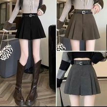 毛呢半身裙短裤女外穿2025新款秋冬季a字百褶短裙裤高腰咖色裤裙