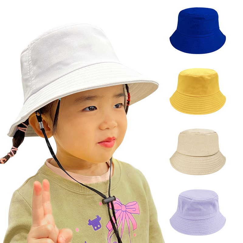 纯棉儿童渔夫帽定制纯色光板亲子款盆帽欧美男女宝宝可调节儿童帽