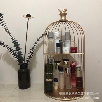 Ins cosméticos estante de almacenamiento jaula de pájaros de hierro forjado estante de escritorio estante de aparador estante de acabado de cuidado de la piel caja de almacenamiento de lápiz labial