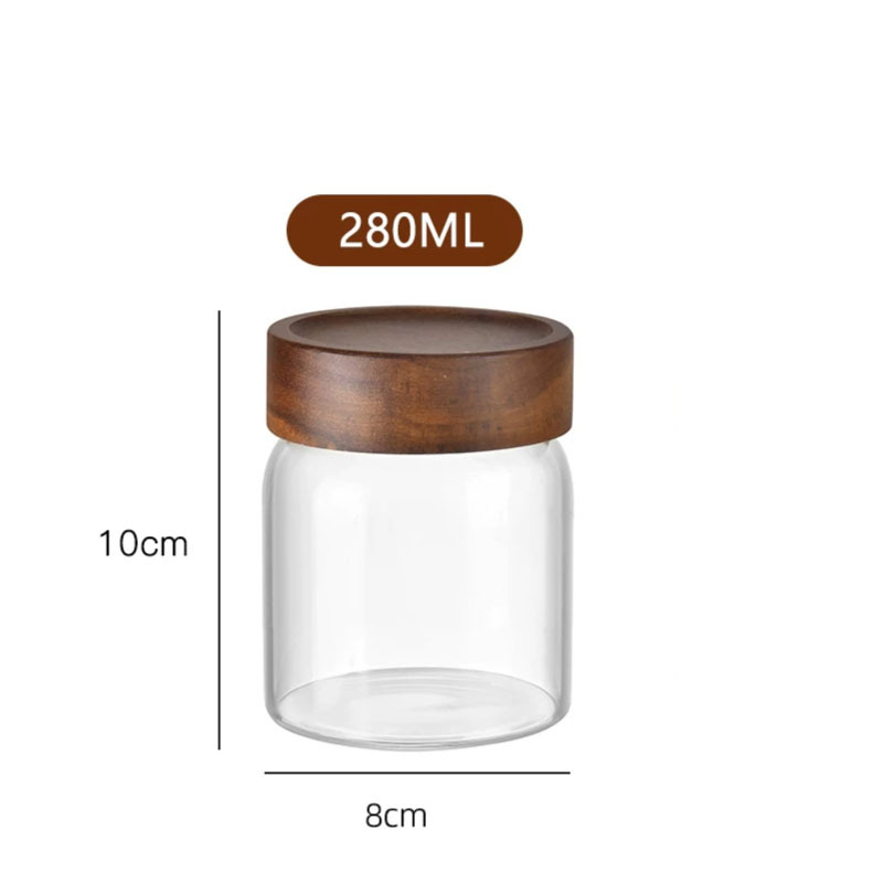 botella de embalaje de cáscara de naranja de gran capacidad alta borosilicato tanque de almacenamiento de vidrio sellado granos gruesos frutas secas jarro de té tapa de madera acacia