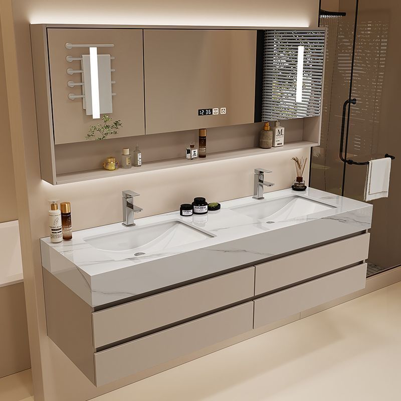 Rock Plate Double Basin Ceramic Integrated Bathroom Cabinet Combination Wash Sink Washbasin Bathroom Public Wash Table