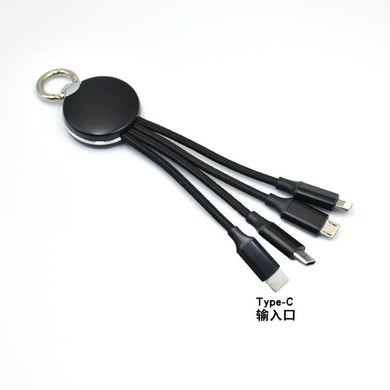 Cable de carga 3 en 1 Tejido Keychain Show pequeño regalo de teléfono móvil empresa iluminante LOGO un arrastrar tres cables de datos
