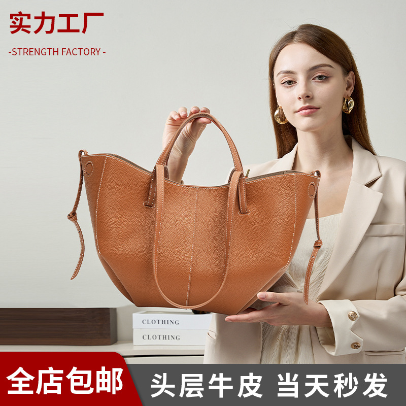 정품 가죽 어깨 가방 올매치 틈새 핸드백 가죽 탑 레이어 Cowhide 통근자 여성을위한 높은 수준의 대용량 토트 백