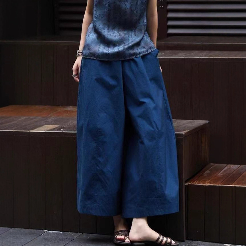 匹马棉哪吒裤女宽松阔版阔腿裤夏季时尚百搭松紧直筒休闲裤九分裤|undefined